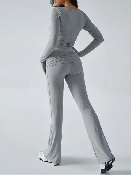 Elegant Casual V-Neck Long Sleeve Basic Two-Piece Outfit Set