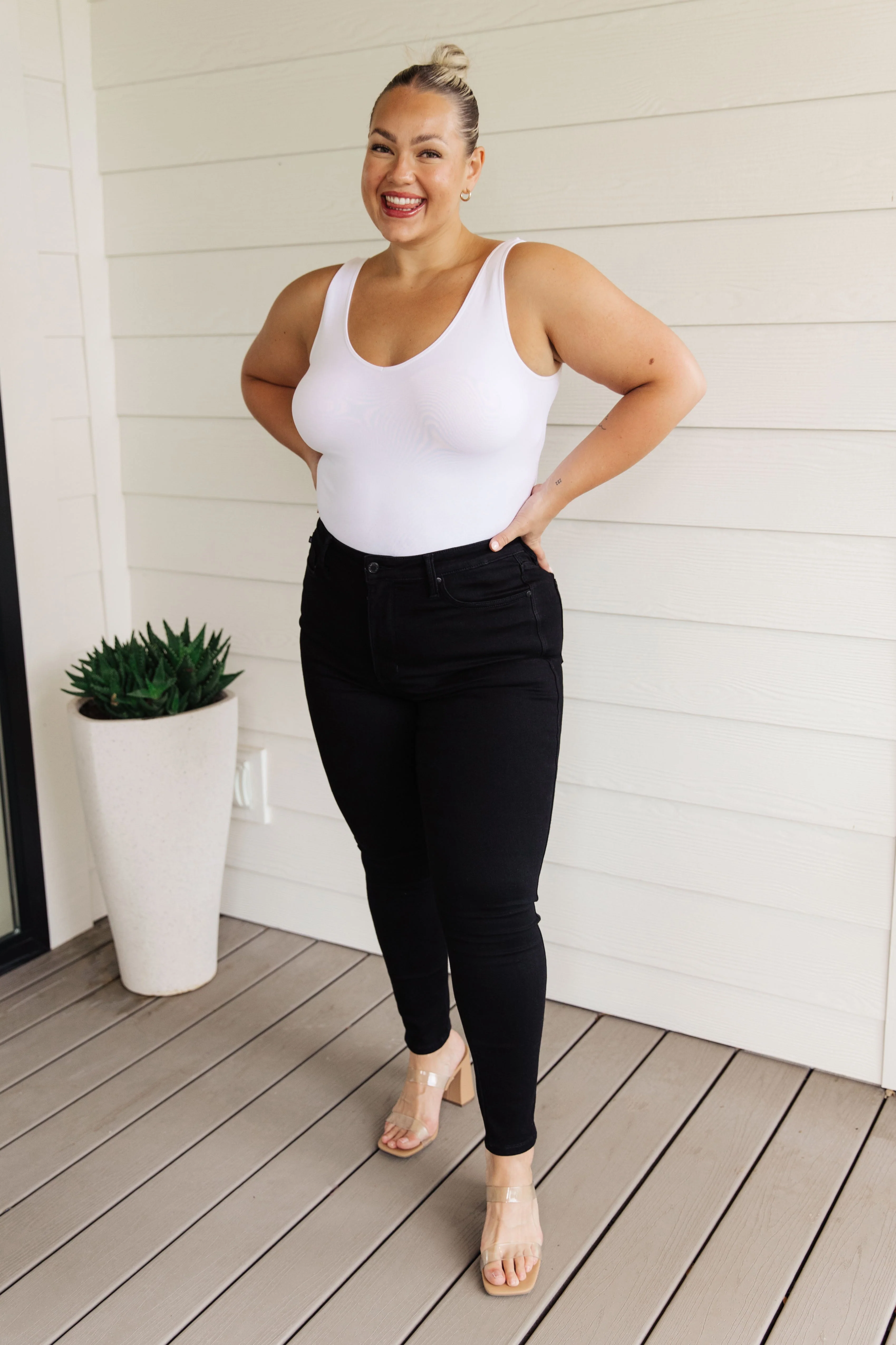 Blue Audrey High Rise Control Top Classic Skinny Jeans in Black