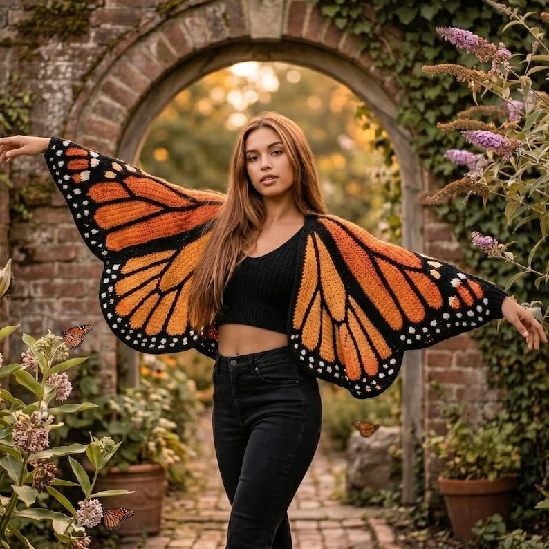 Only 10 items available🦋 Monarch Butterfly Crochet Cardigan