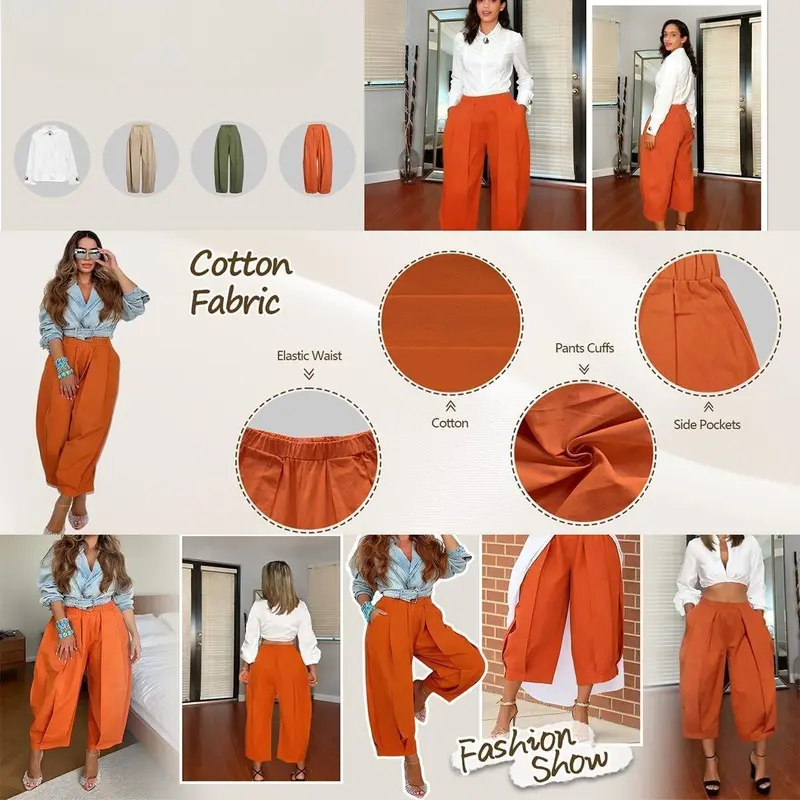 Women's Loose Cotton Lantern Pants – Soft Breathable Elastic Waist Casual Summer Pants with Pockets