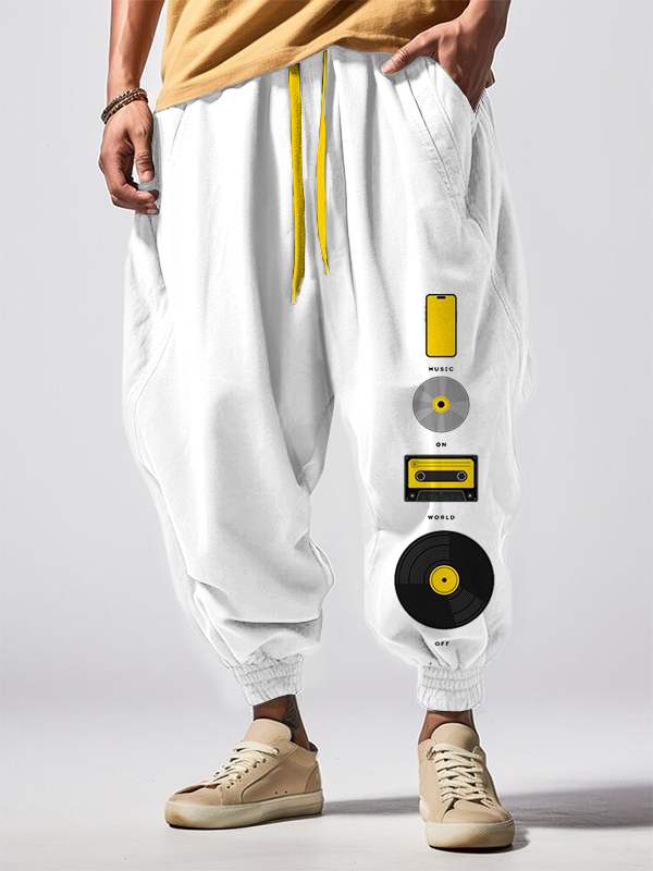 Men's Music On World Off Music Art Print Loose Drawstring Waist Sweatpants