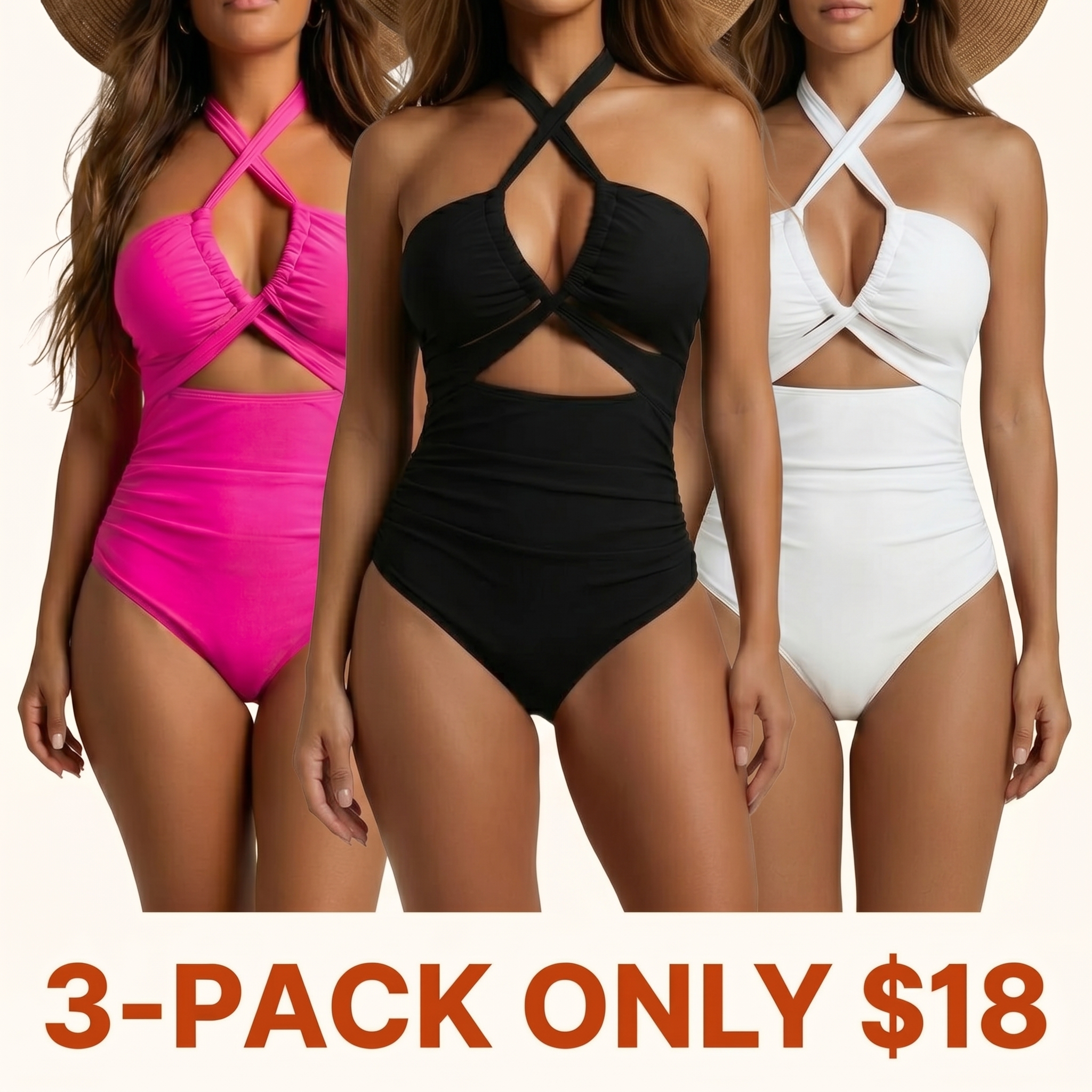 Women's Cross-Halter One-Piece Swimsuit — Sexy Cutout, Tummy Control & Slimming Effect, Deep V-Neck Design