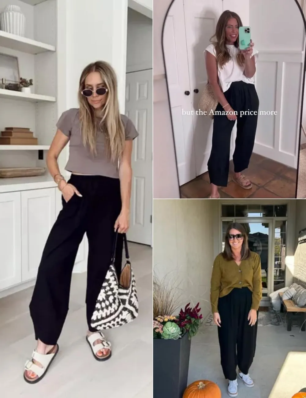 Women's Wide Leg Harem Pants Casual Palazzo Pants with Pockets High Waist Relaxed Fit