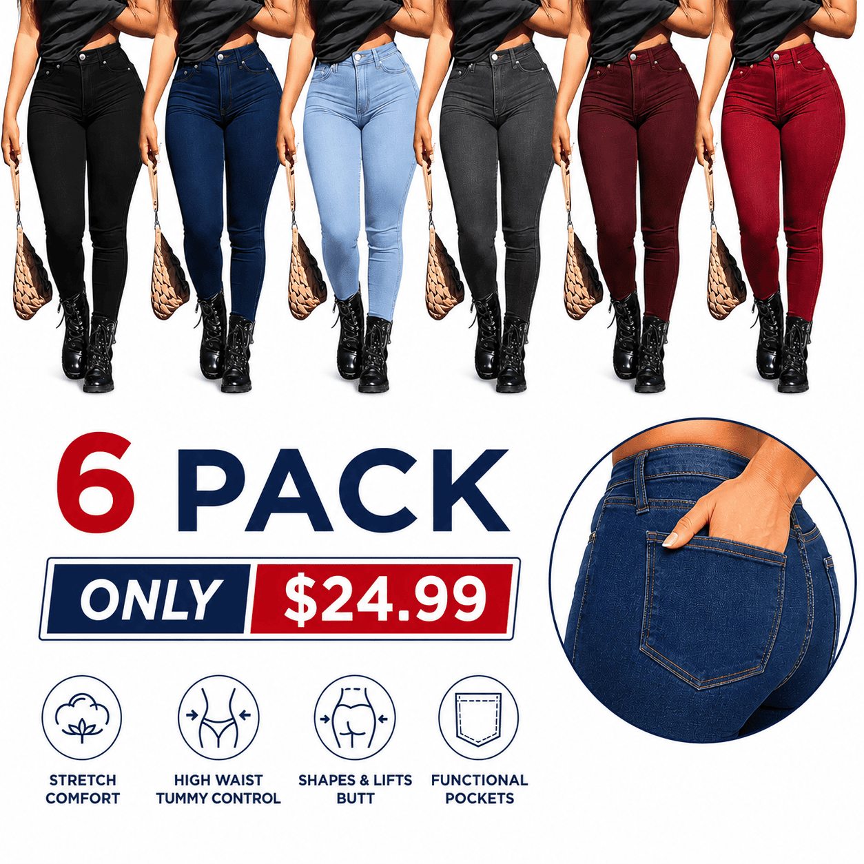 Women's Button-Fly Skinny Pants with Pockets
