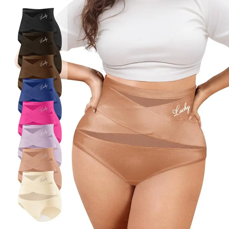 Women's High-Waist Panties,Cross-Mesh Panel Underwear,Ultra Soft Comfort Fit Briefs