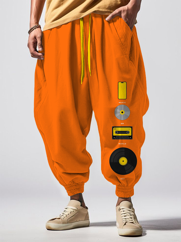 Men's Music On World Off Music Art Print Loose Drawstring Waist Sweatpants