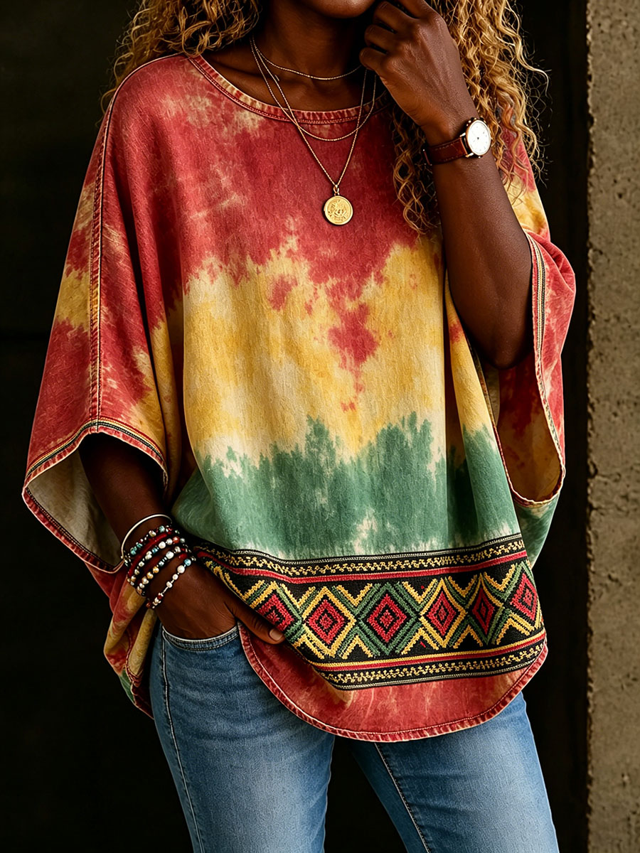 African Women's Tie-Dye Colorful African Style Art Print T-Shirt