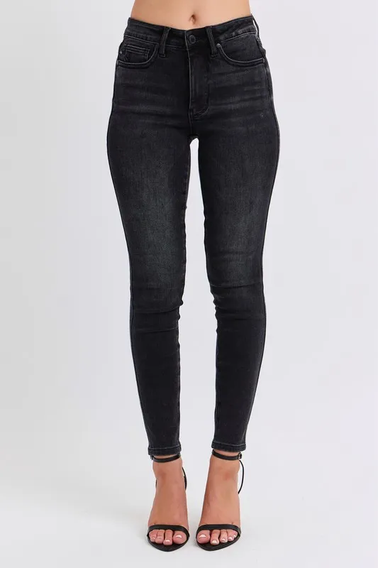 Blue Full Size Midi Rise Tummy Control Skinny Jeans Plus Size