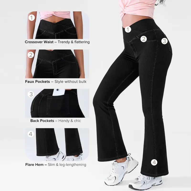 Women’s Skinny Jeans High-Waisted Bootcut Pants (Flare Leg & Illusion Pockets)
