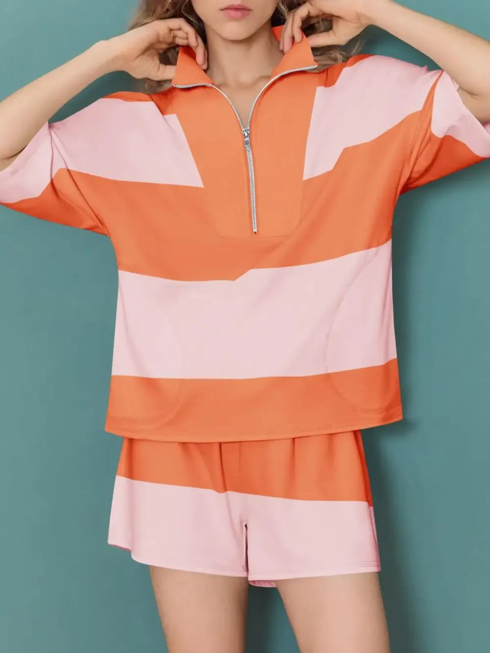 Womens 2 Piece Outfits Summer Striped Sweatshirt Workout Shorts Sets Matching Lounge Set