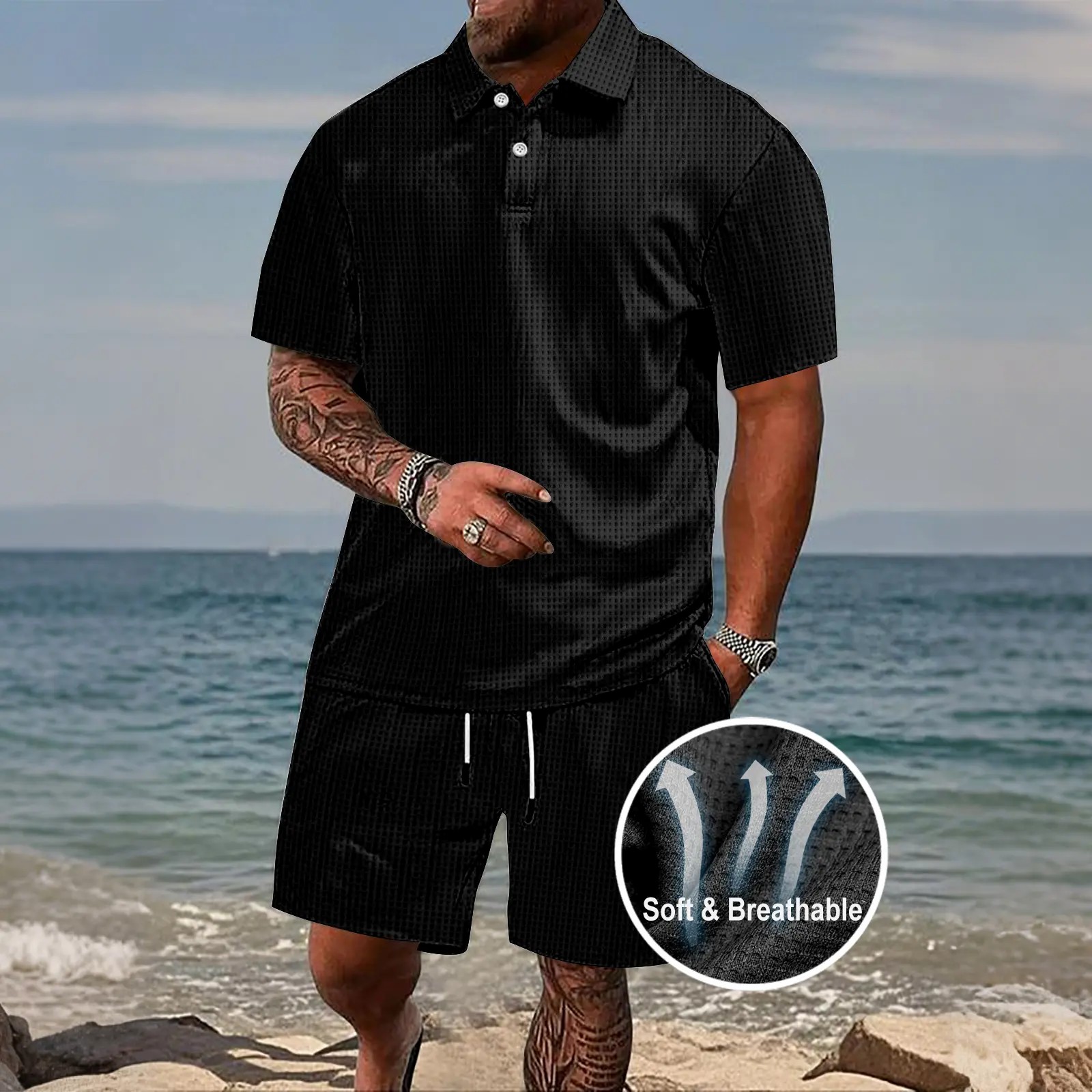 🏖️ Men’s Athletic 2-Piece Summer Set – Short Sleeve Tee & Casual Shorts Outfit