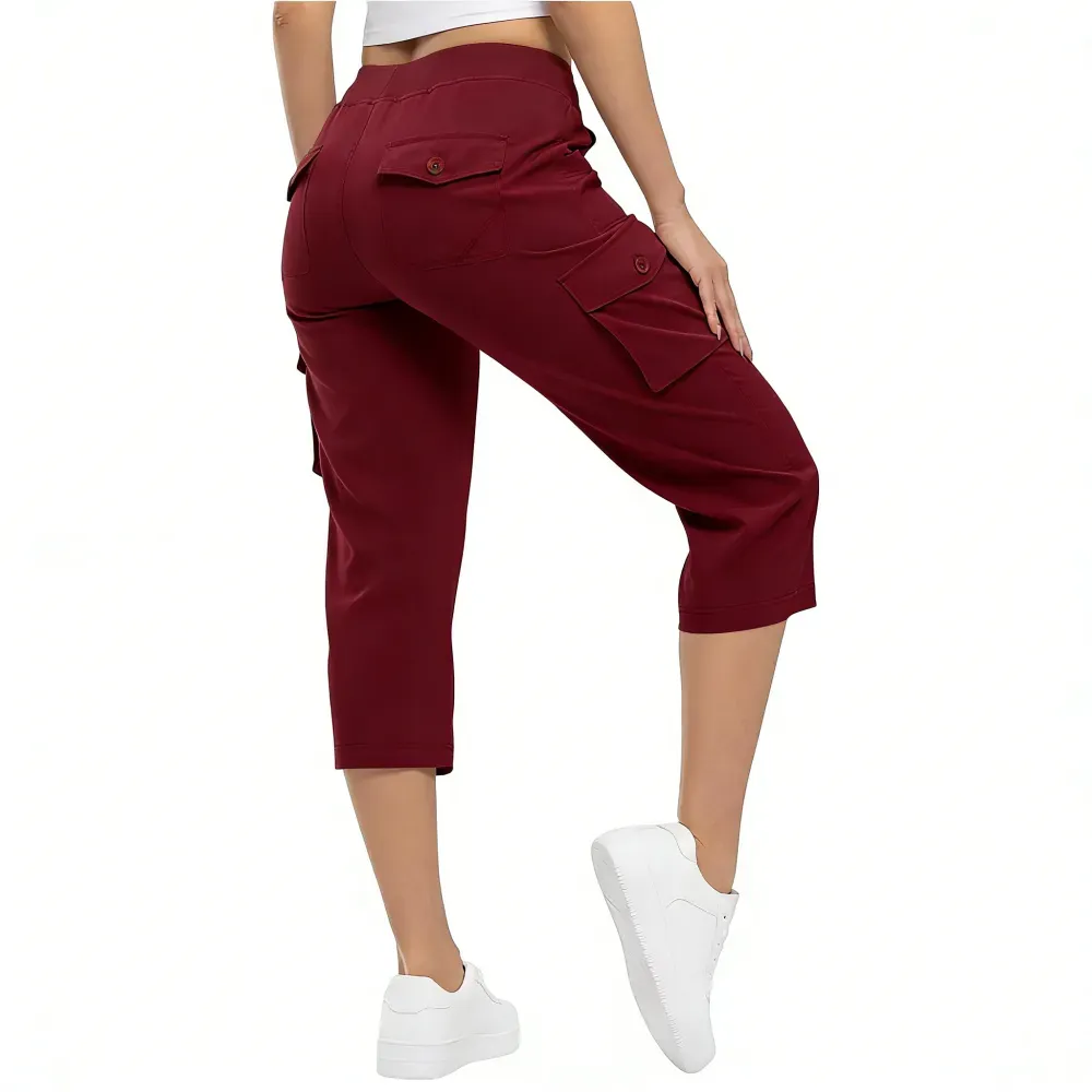 Women’s lightweight, quick-dry hiking capris with 6 pockets, loose fit, plus sizes available, ideal for outdoor trips, workouts, and casual wear, great for moms over 30.