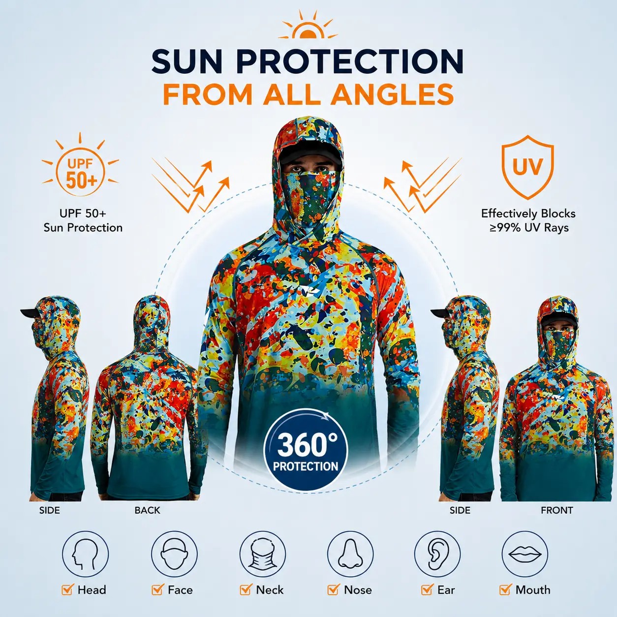 Men’s UPF 100 Sun Protection Hoodie with UV Detection