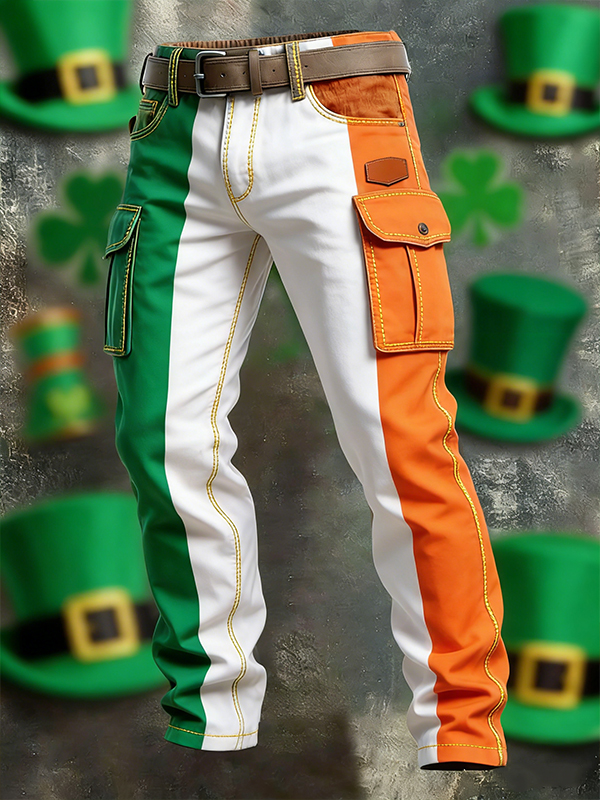 Men's Irish Flag Colorblock St. Patrick's Day Art Print Casual Pants