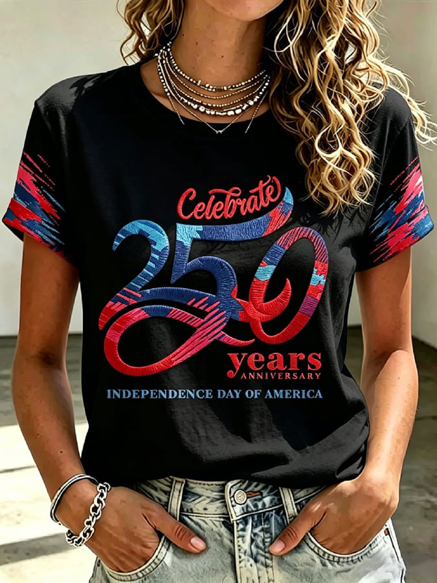 Women's Casual American 250th Anniversary Printed Short-Sleeve T-Shirt
