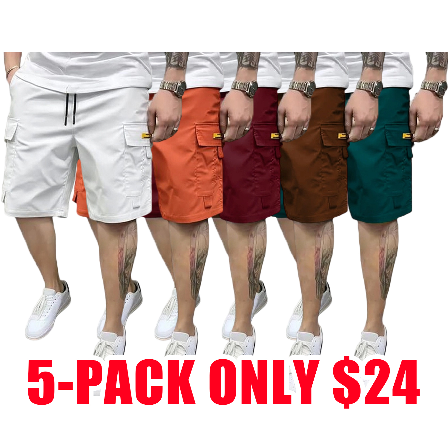 Street Style Three-Piece Set!Men's Multi-Pocket Cargo Shorts