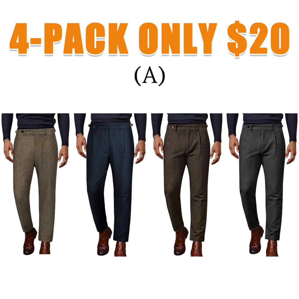 Men's Herringbone Tweed Wool-Blend Dress Pants