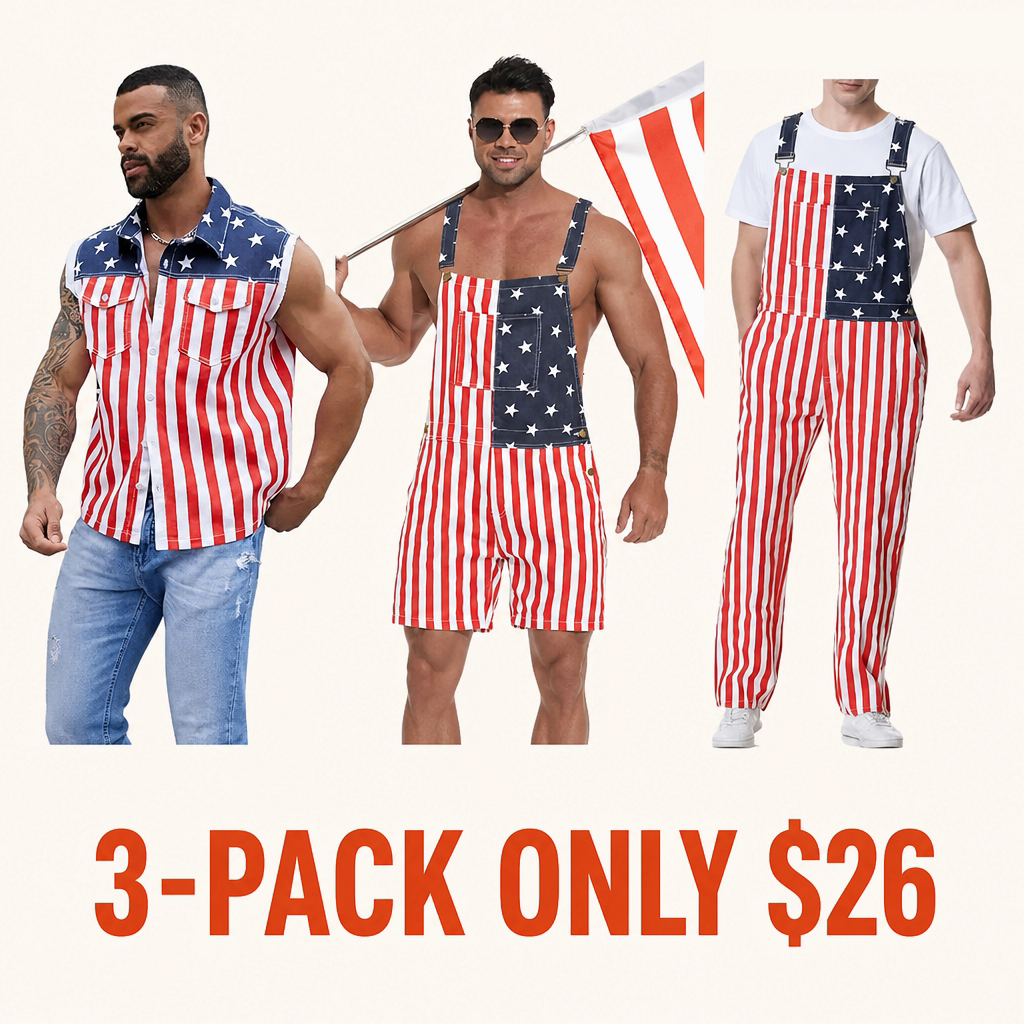 Unisex American Flag Print 3-Piece Set – Jacket, Bodysuit & Overalls