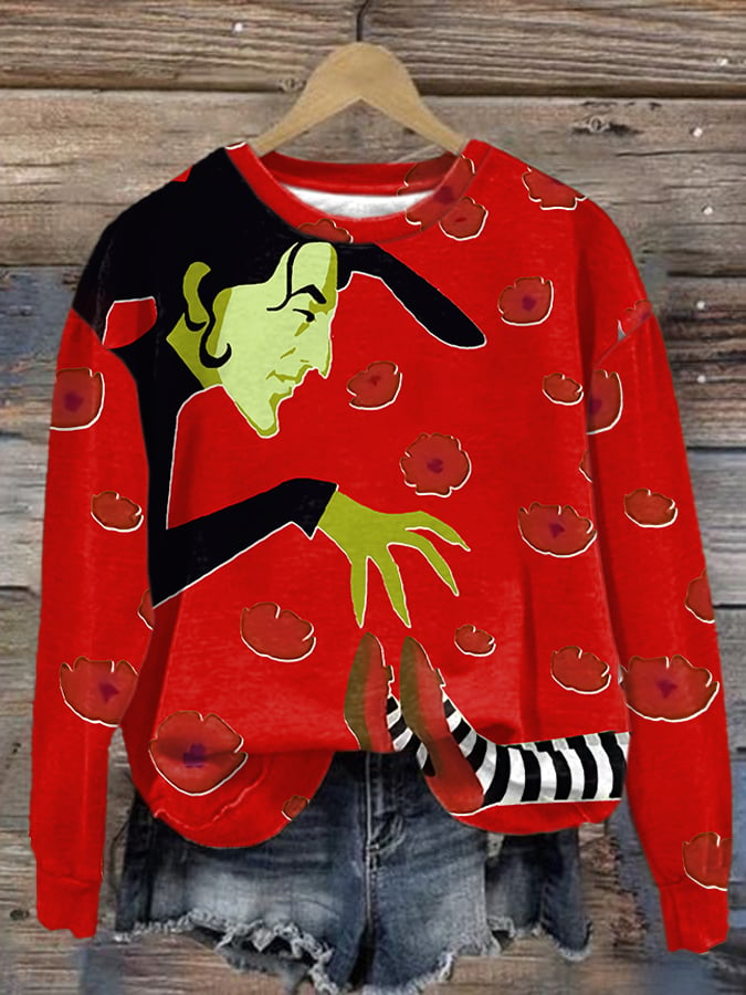 Women'S Halloween Printed Crew Neck Sweatshirt