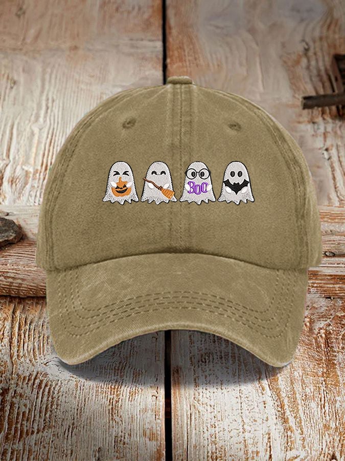 Unisex Halloween Boo Bat Broom Pumpkin Ghost Print Hat