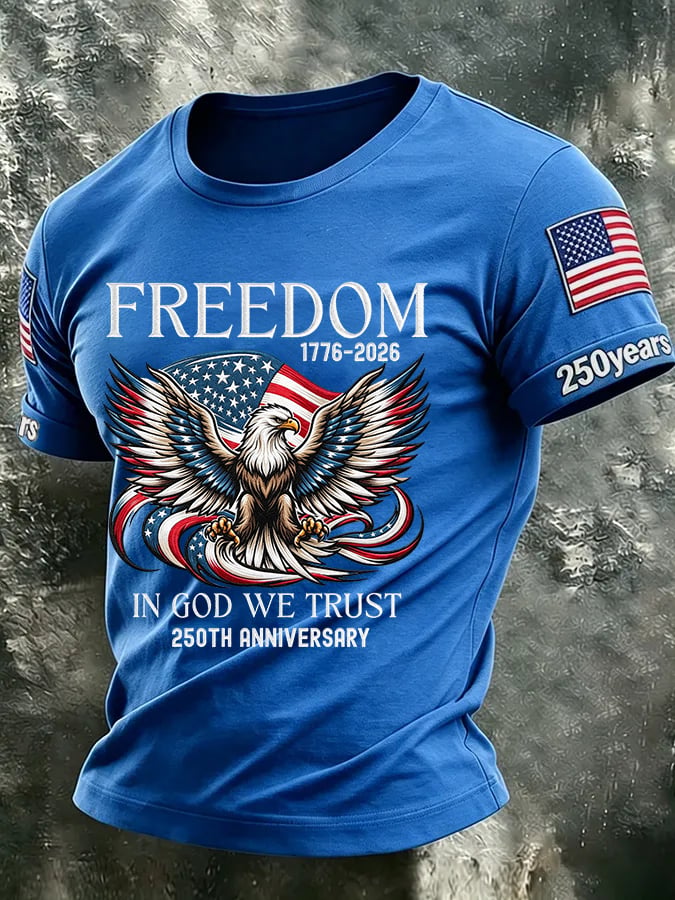 Men's USA 1776-2026 250th Anniversary Print Round Neck T-shirt