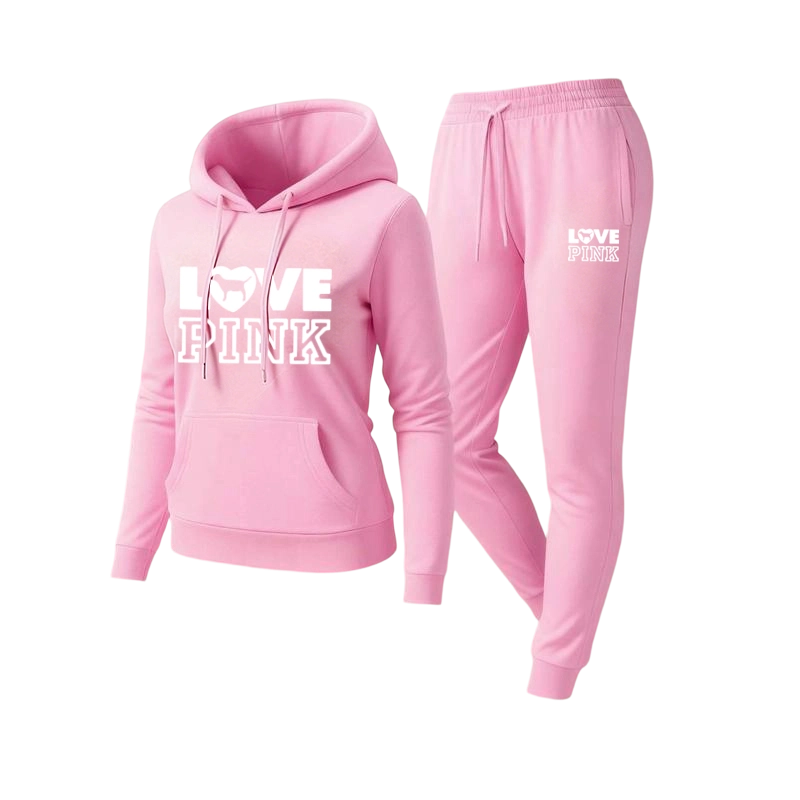 Women's pink letter print sweatshirt and pants set