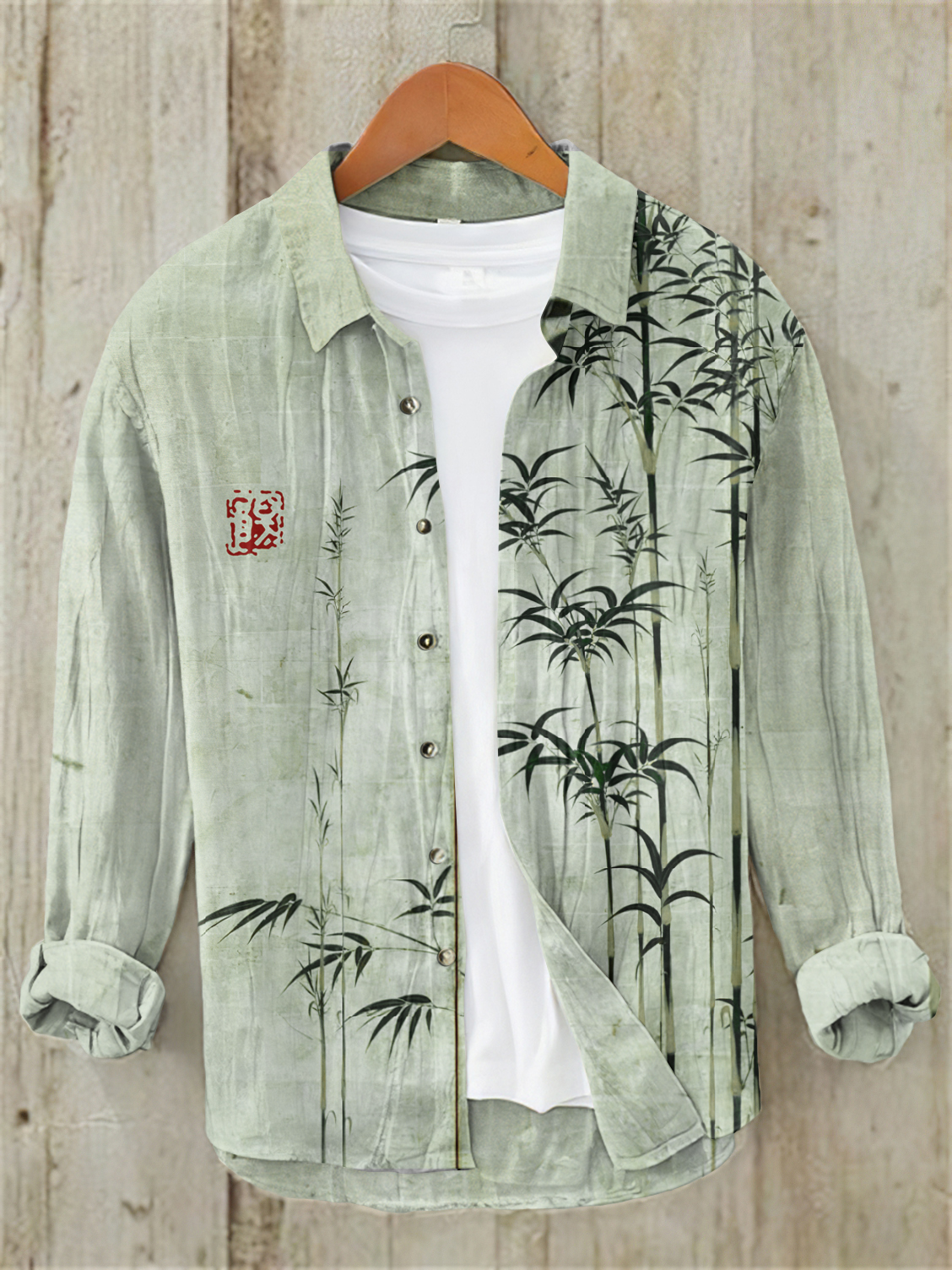 Bamboo Japanese Art Casual Linen Blend Shirt