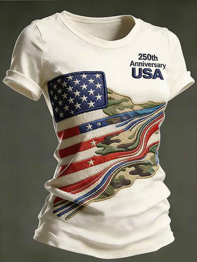 Women'S 250Th Anniversary Independence Day Commemorative Printed Casual Round Neck T-Shirt