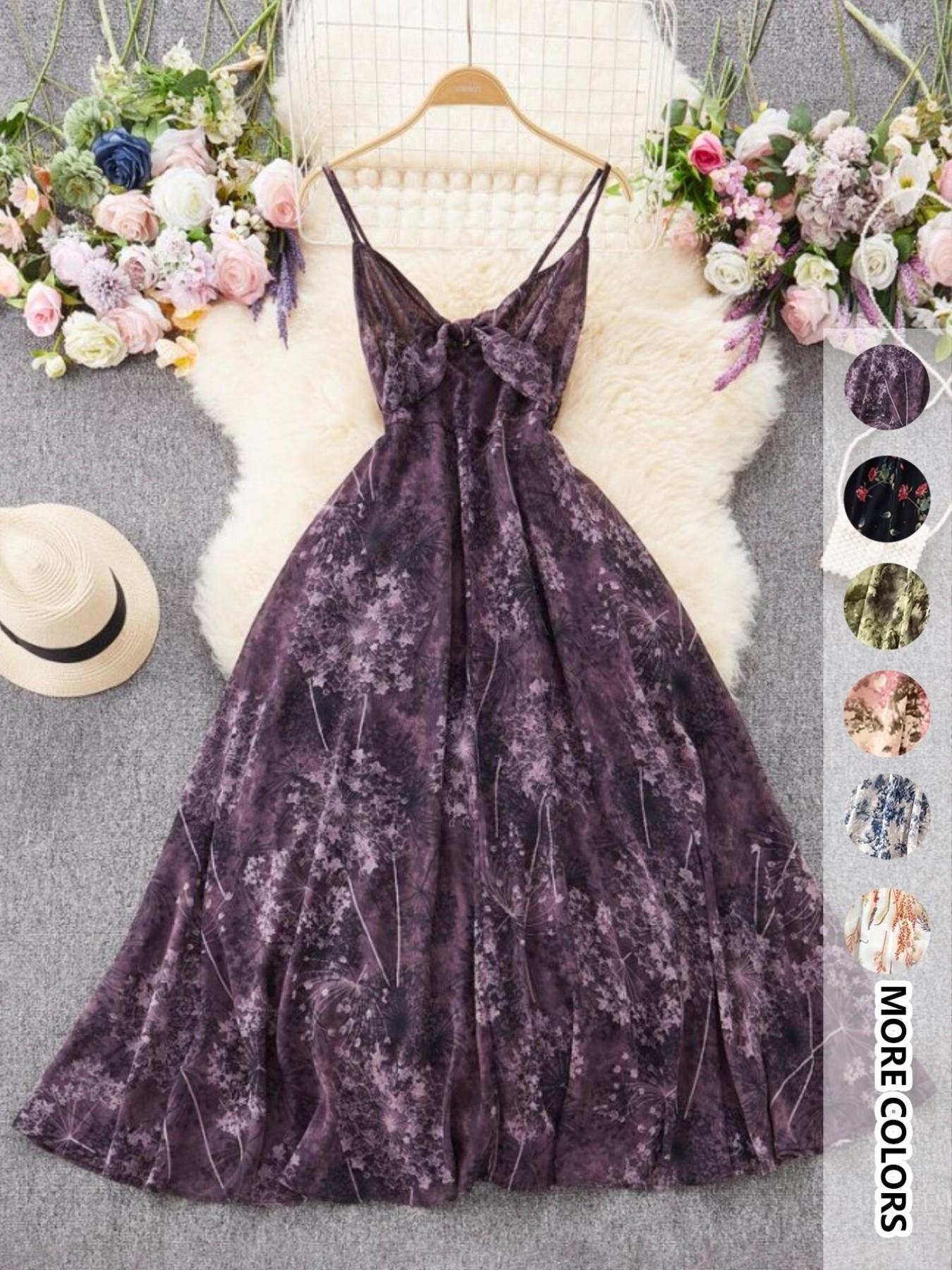 Women's Boho Floral Print Spaghetti Strap Cami Dress – Summer A-Line