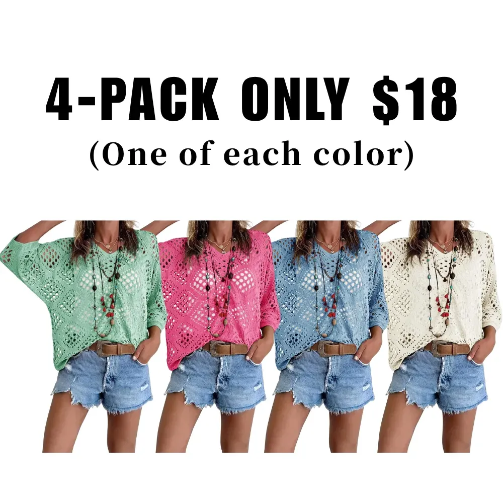 🔥Clearance sale, limited stock 🔥Women's Bohemian-Style Crocheted V-Neck Top