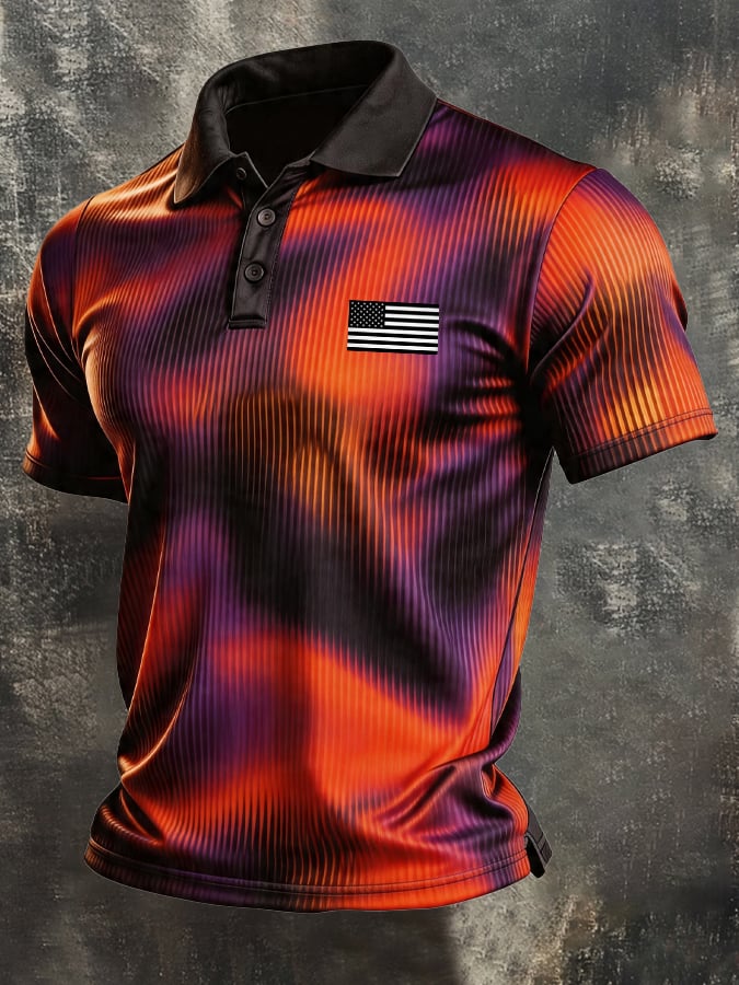 Men's Retro Patriotic Color-Block Short-Sleeve Polo Shirt