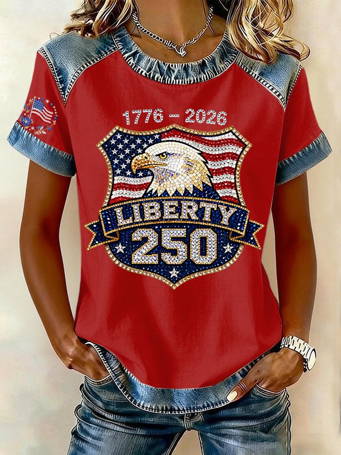 Women's Retro  America 250th Anniversary Eagle Print T-Shirt