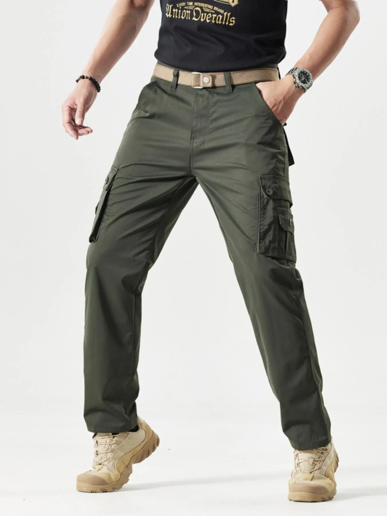 Men's Casual Cargo Pants, Workout Joggers, Relaxed Fit Stretch, Hiking Pants with Multi Pockets