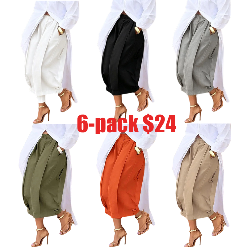 Women's Loose Cotton Lantern Pants – Soft Breathable Elastic Waist Casual Summer Pants with Pockets