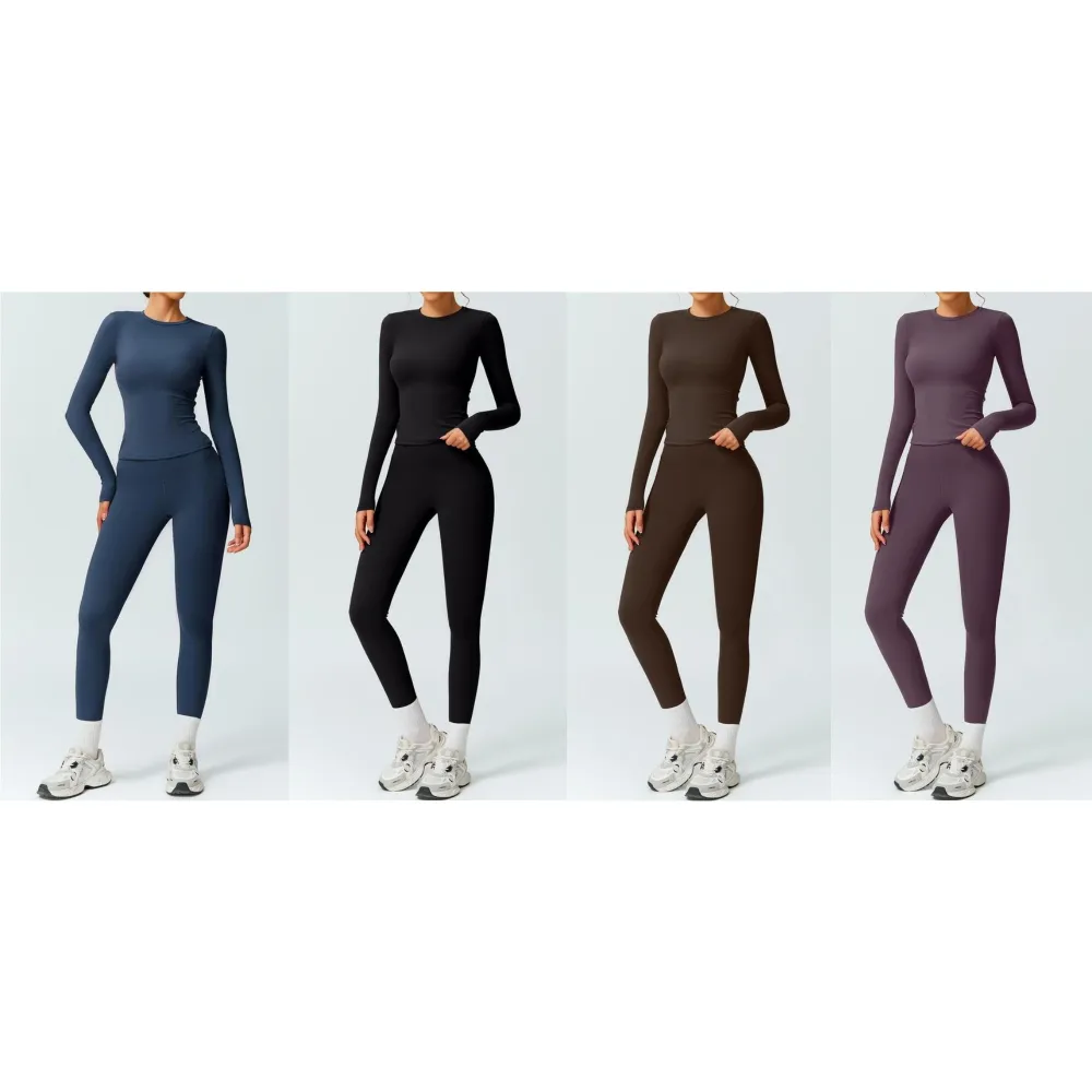 Women's Solid Color Long Sleeve Tee & Leggings Tracksuit Set