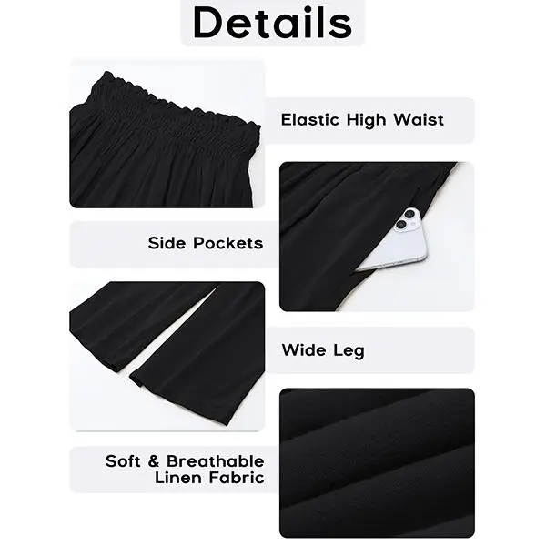 Women's High-Waisted Linen Blend Wide Leg Capri Pants