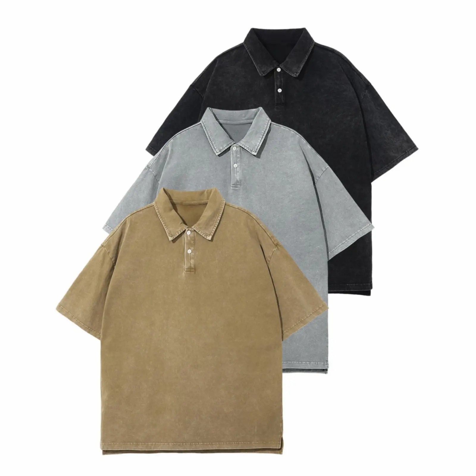 Unisex 5-Pack Acid Wash Oversized Polo Shirts – Vintage Cotton Baggy Streetwear Tees