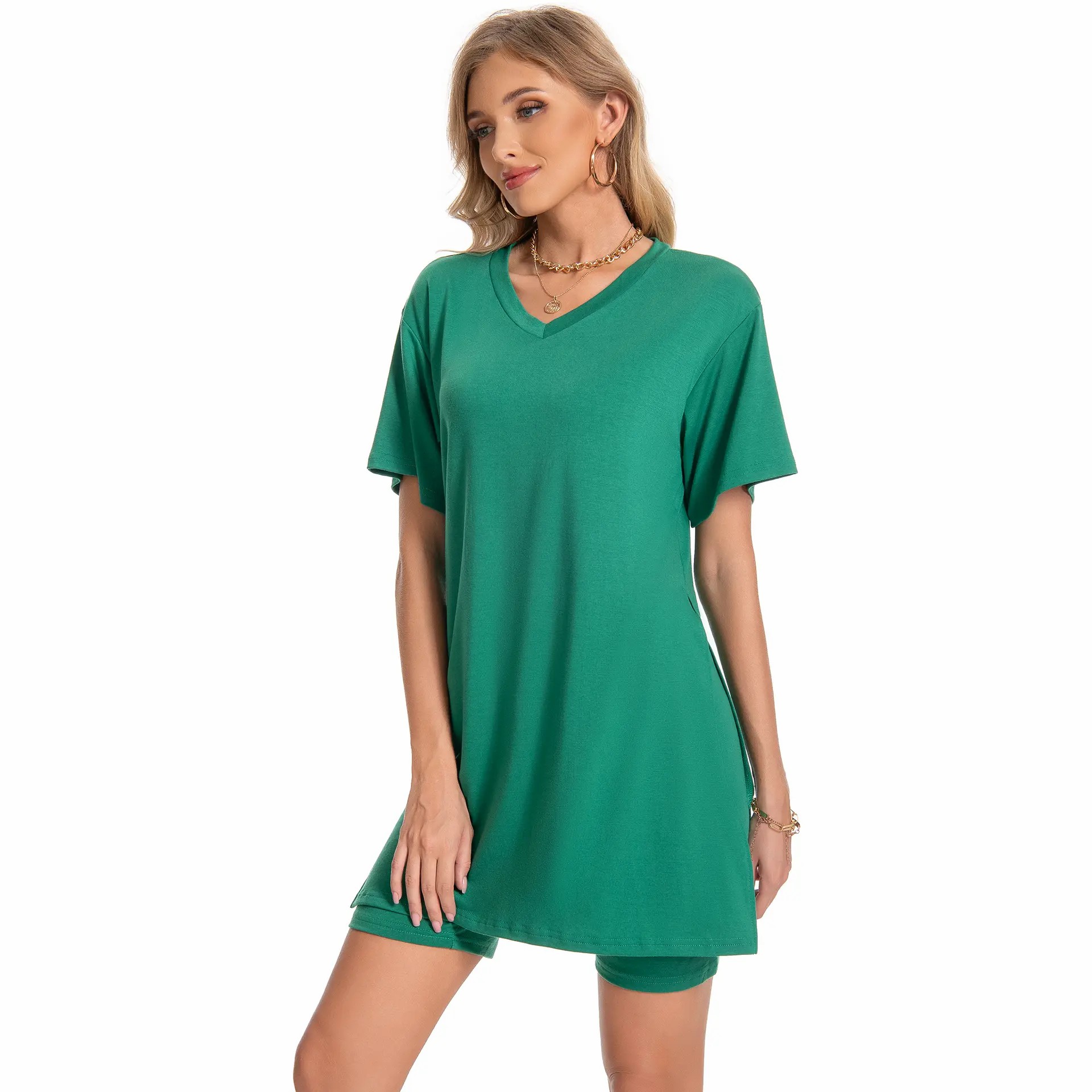 Plus Size Women's 2 Piece Outfit – Casual Basic Top and Shorts Set for Spring Summer Beach Vacation