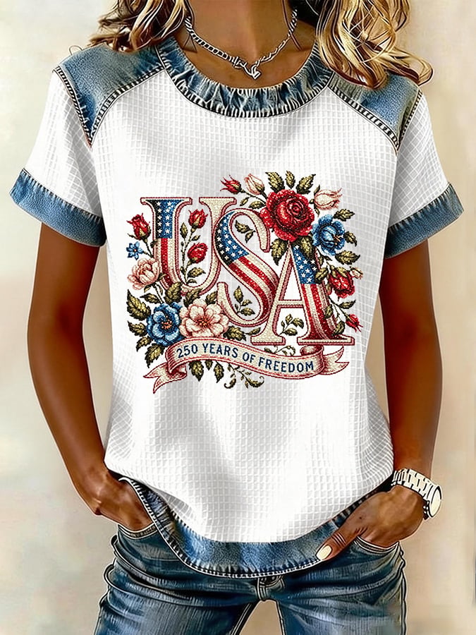 Women's 250th Anniversary Freedom Flower Art  Print   Shirt