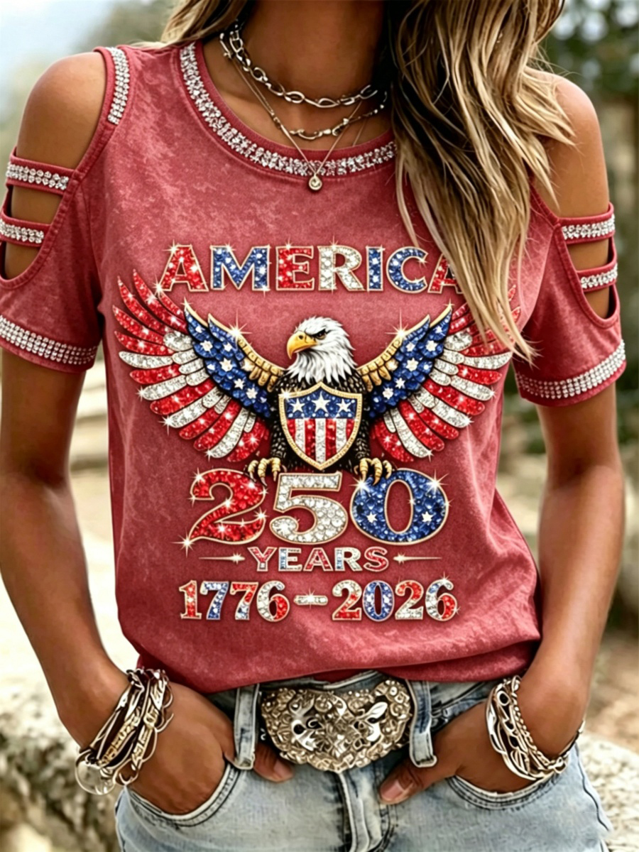 American 250th Anniversary Rhinestone Design Women's T-Shirt