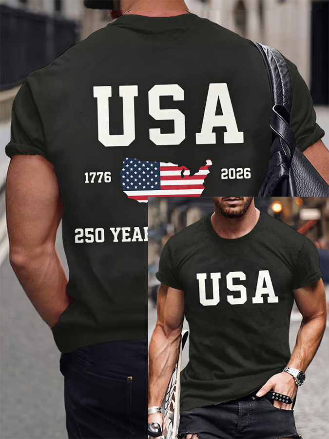 Men'S Casual American 1776-2026 Anniversary Printed Short Sleeved T-Shirt