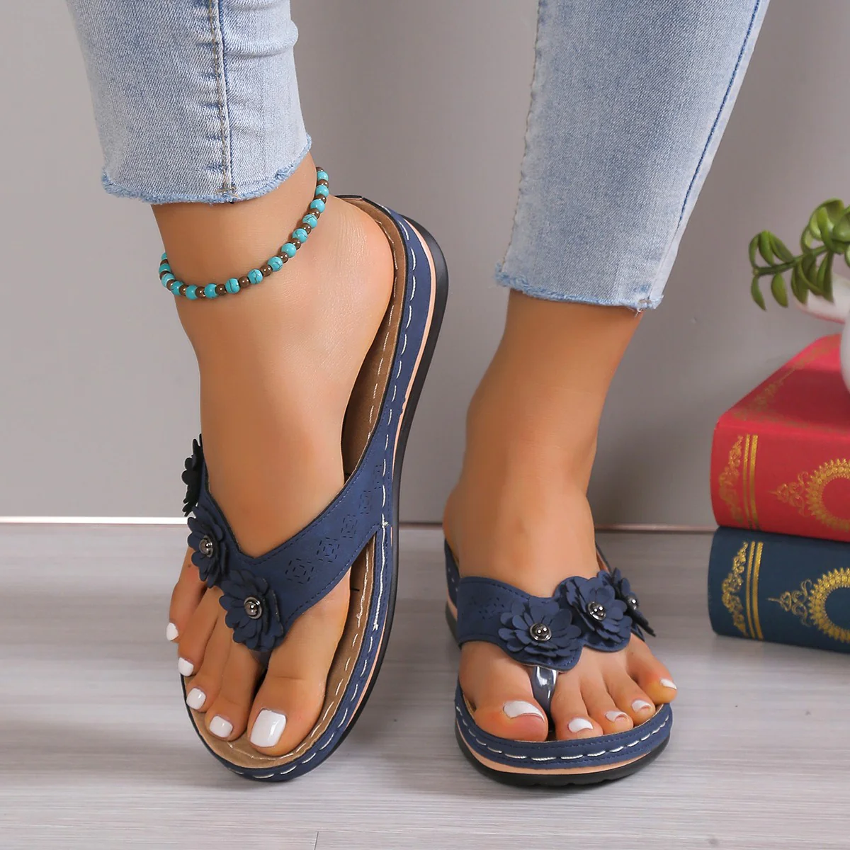 Flower Detail Vegan Leather Sandals (multiple color options)