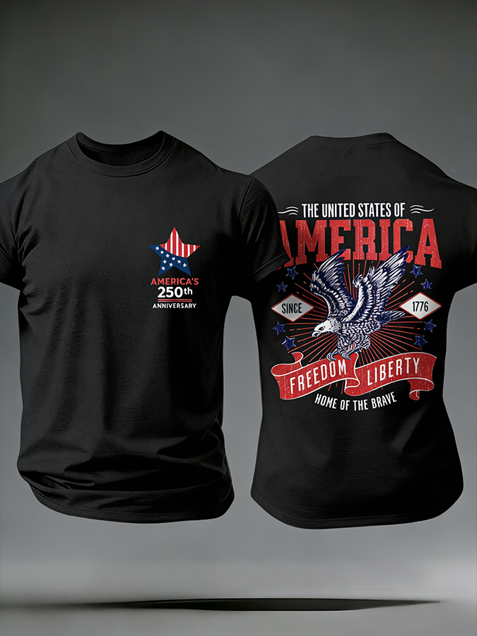 Men'S Casual American Founding Celebration Personalized Printed Round Neck T-Shirt