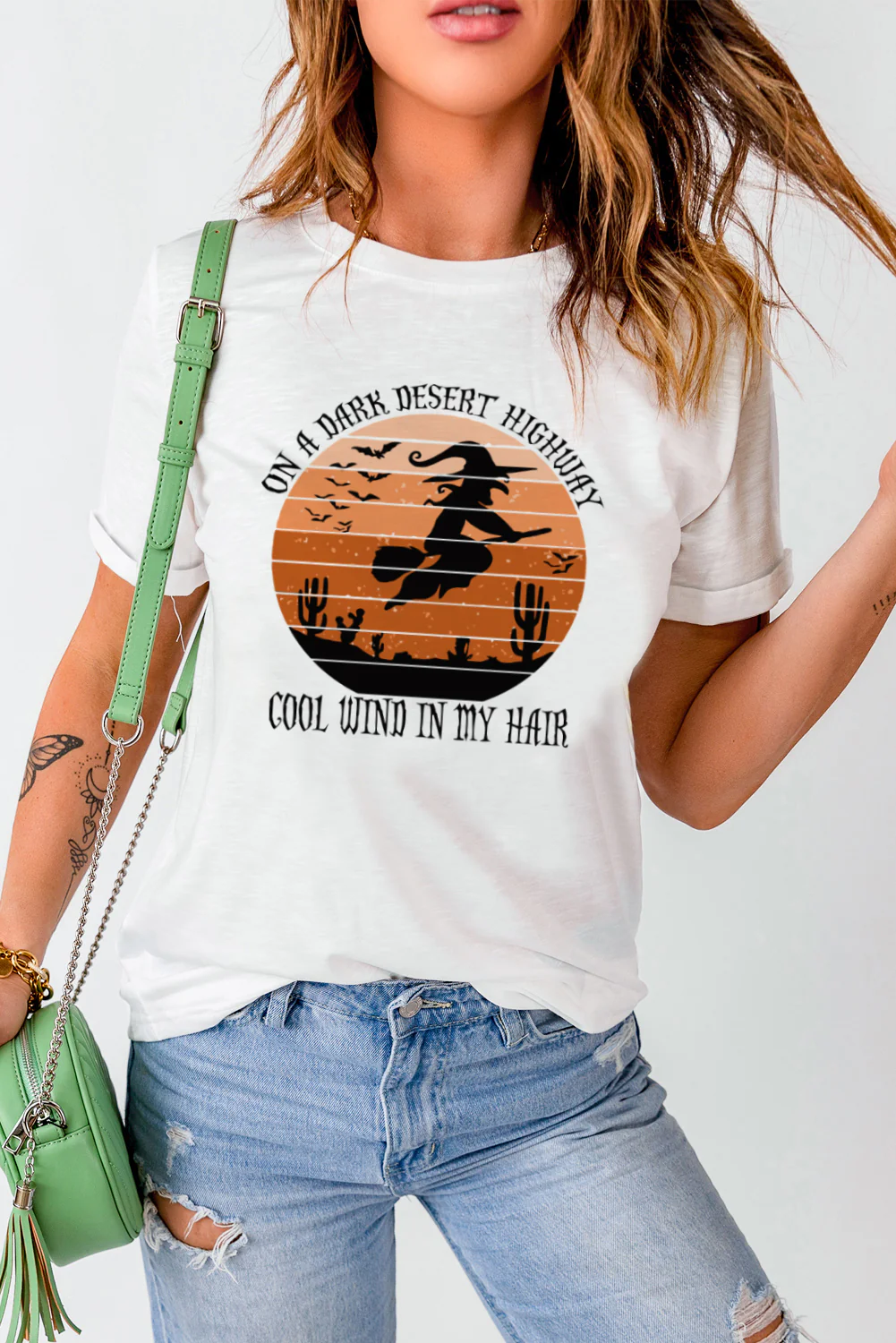 White Witch Letter Color Block Short Sleeve Graphic Tee