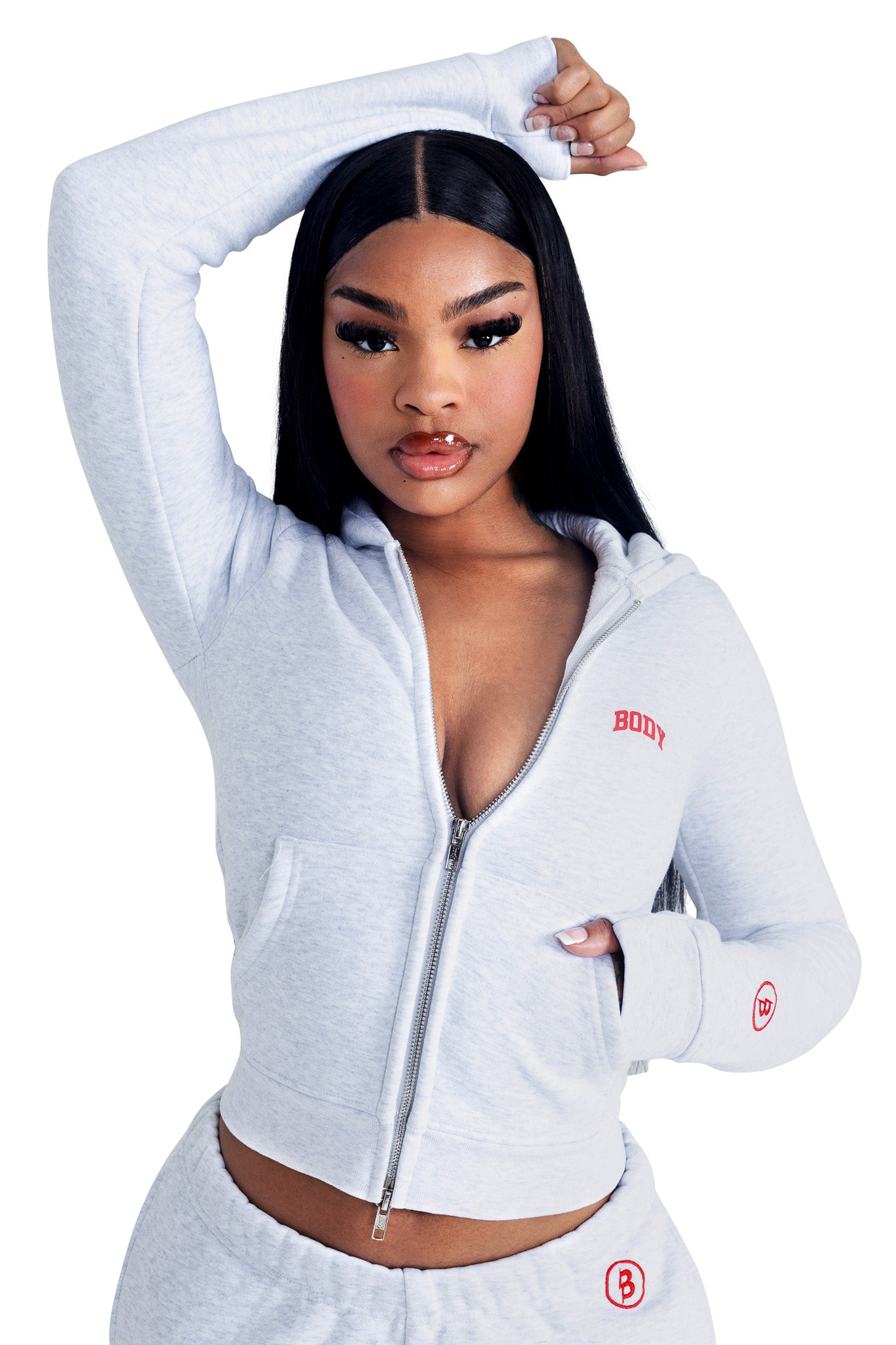 PRE-ORDER - BACKSHOT HOODIE 2.0 (HEATHER GREY/RED)