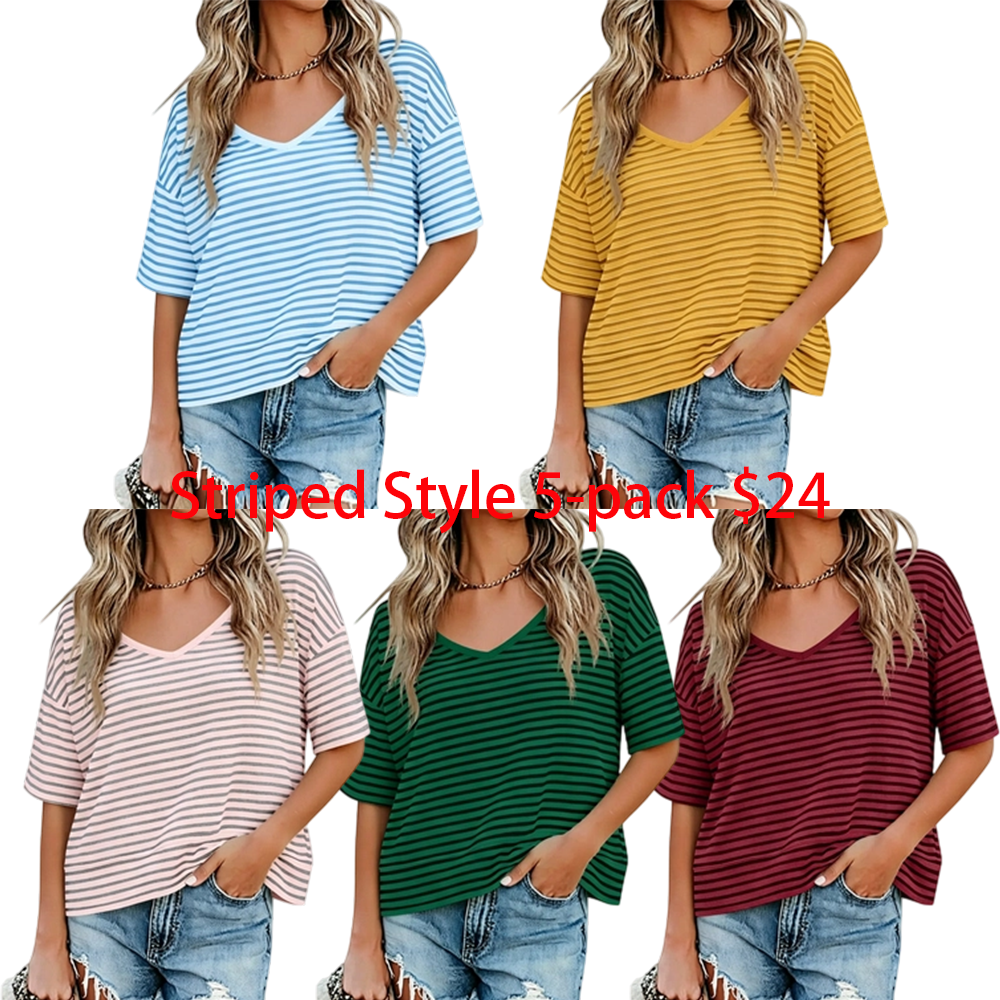 Last Chance! 5 Pieces for $24 – Today Only! Women's Summer V Neck T Shirts Casual Short Sleeve Flowy Tops Cute Loose Fit Basic Tees Soft