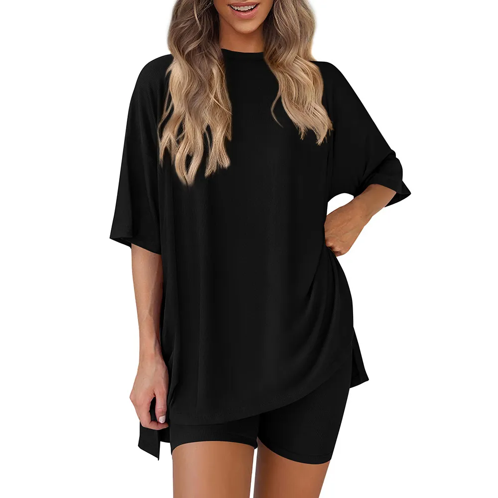 Women 2 Piece Lounge Set Casual Oversized Shirts Biker Shorts