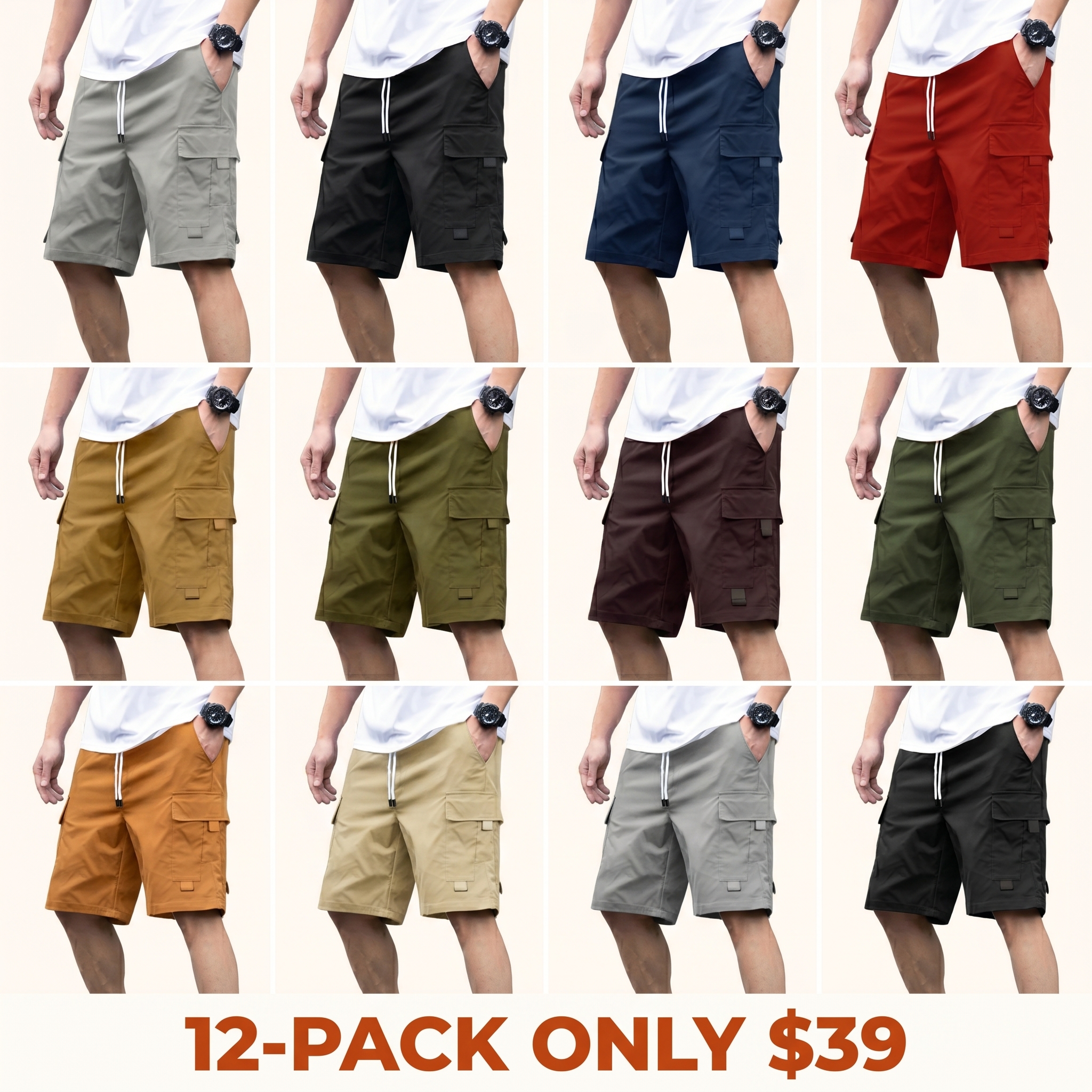 Men's Lightweight Cargo Shorts — New Summer Arrival: Drawstring Waist, Breathable Fabric