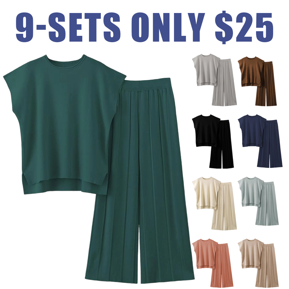 Women's 2-Piece Knit Sweater Set – Pullover Vest & High-Waisted Pants