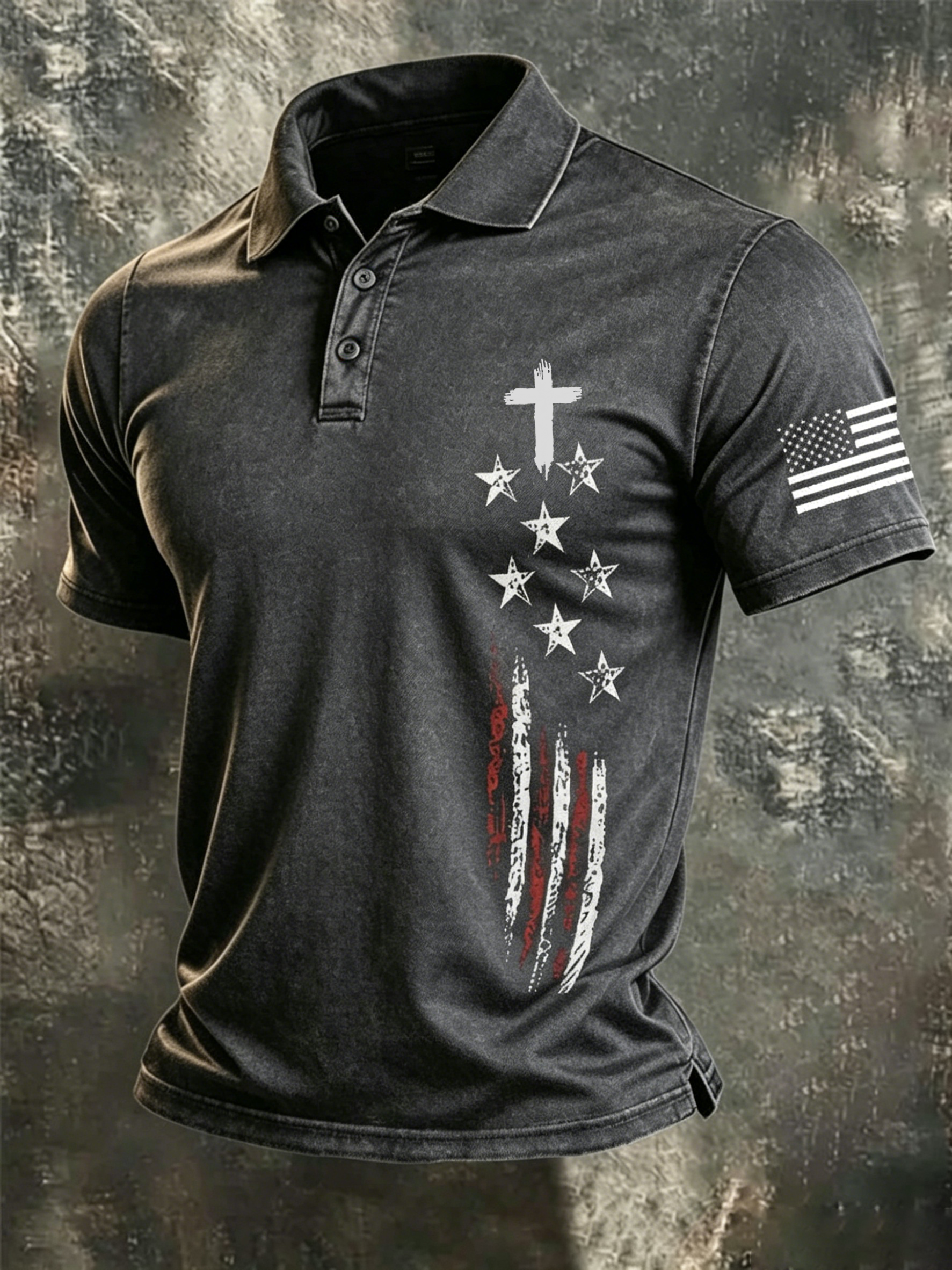 Men'S American Flag Print Casual Polo Shirt